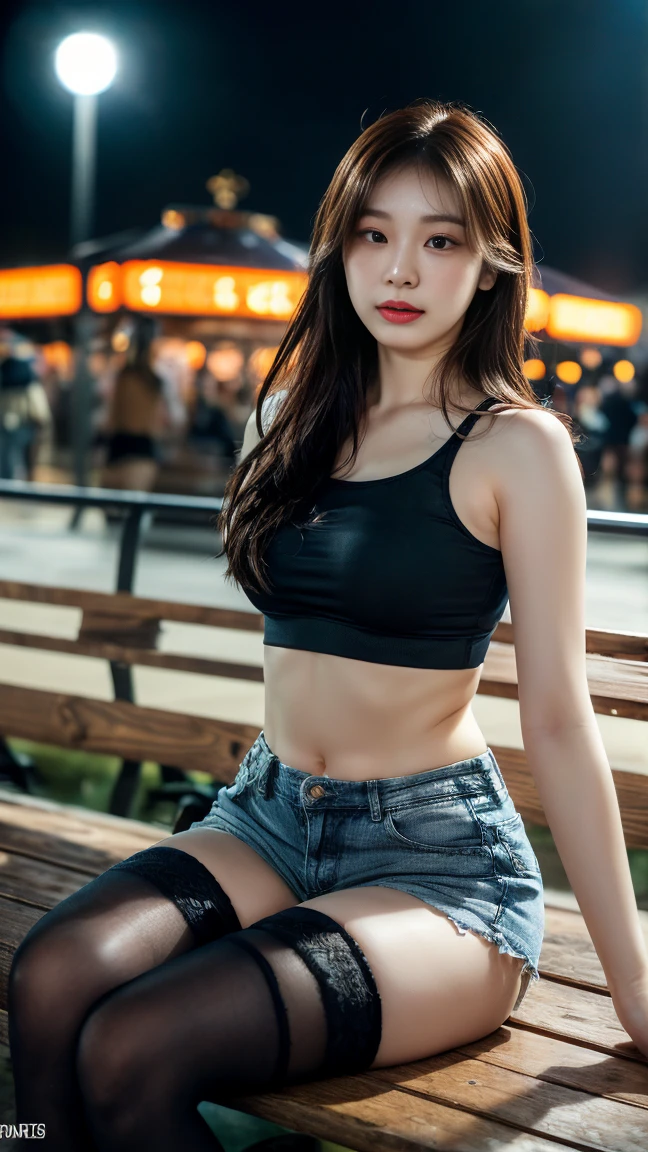 face is :9,1714884241], Wife sitting on bench、Denim shorts on tank top、Wearing stockings、(no-bra、Nipple ring)、Shoulder out、Beautiful collarbone、 Young Pretty Gravure Idol, Young Sensual Gravure Idol, Young Gravure Idol, Japanese Models, beautiful japanese female, Young skinny gravure idol, Realistic Young Gravure Idol, Gorgeous young Japan woman, a japanese girl, Beautiful young Japan woman, sophisticated gravure idol, Man Japan Woman