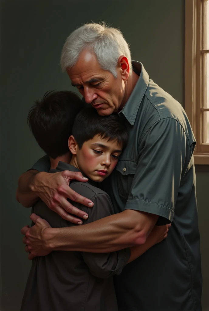Jewish boy with black zit zit and his dad