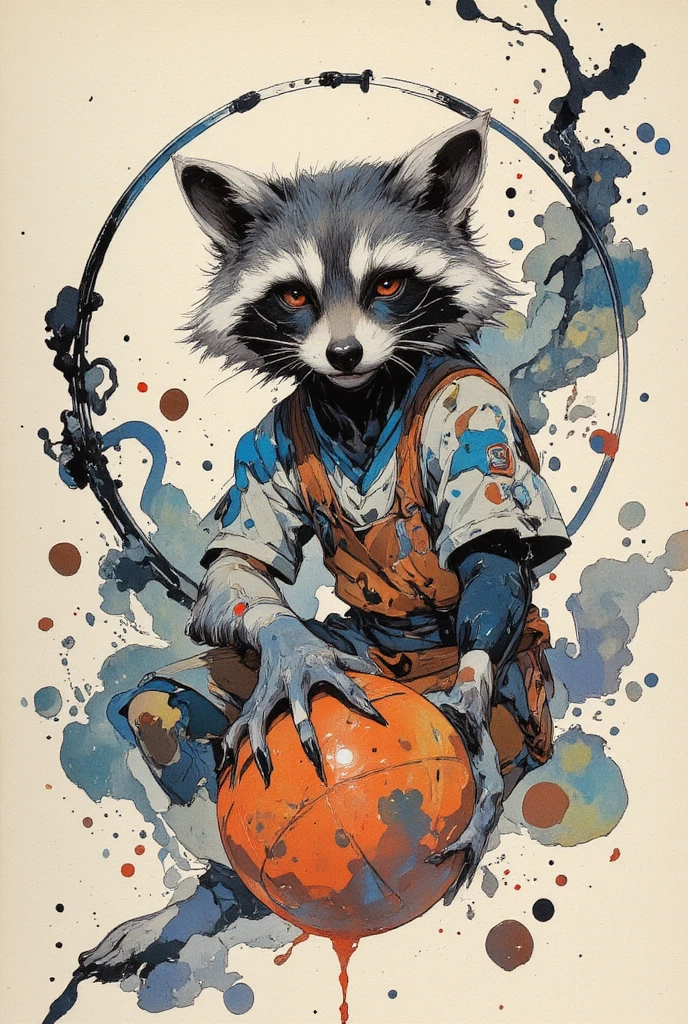 
(((article, "NBA ", Add text"NBA", holographic big font) {x},(best quality)))、(super high image quality)、(Super Detail)、(detailed description)、(Best CG ))、(masterpiece)、ArsMJStyle、(Zen ink wash painting)、raccoon , basketball