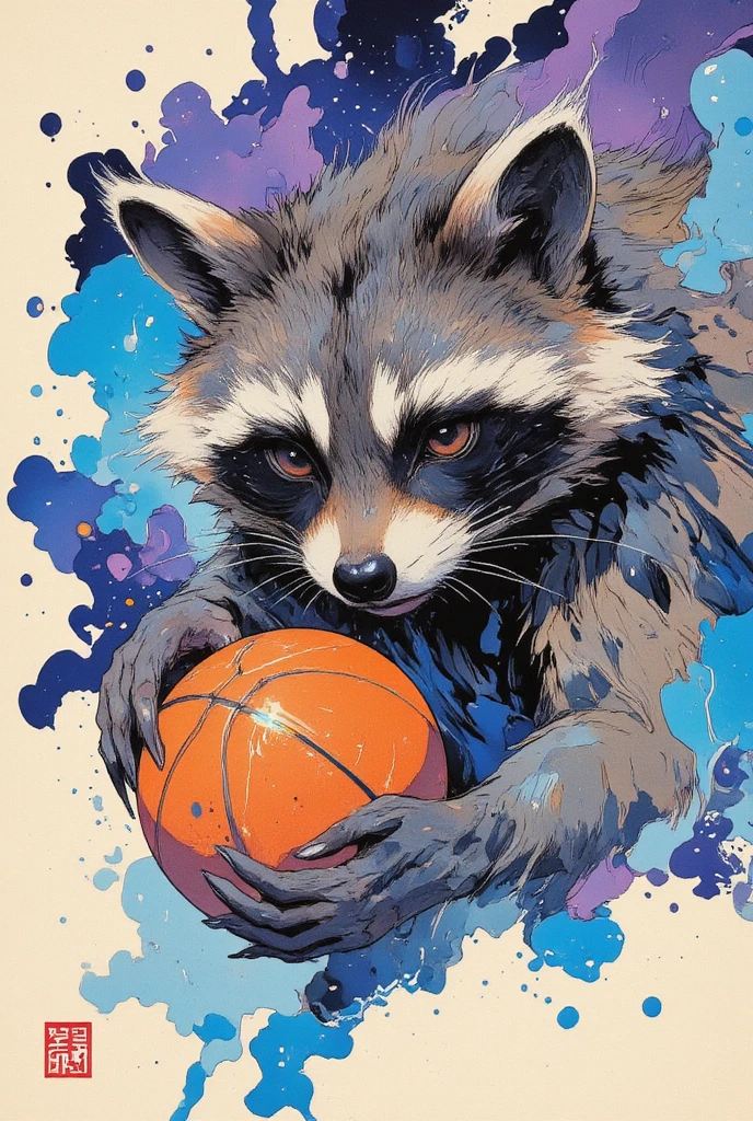 
(((article, "NBA ", Add text"NBA", holographic big font) {x},(best quality)))、(super high image quality)、(Super Detail)、(detailed description)、(Best CG ))、(masterpiece)、ArsMJStyle、(Zen ink wash painting)、raccoon , basketball