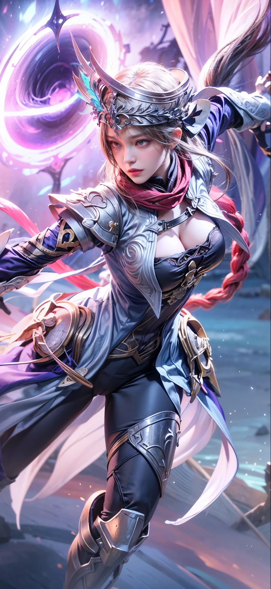 Best quality, masterpiece, detailed skin texture, detailed clothes texture, detailed face, super detail, 8k, intricate detail,1 guy, The color doesn't change, beautiful girl, pink hair,wide cleavage