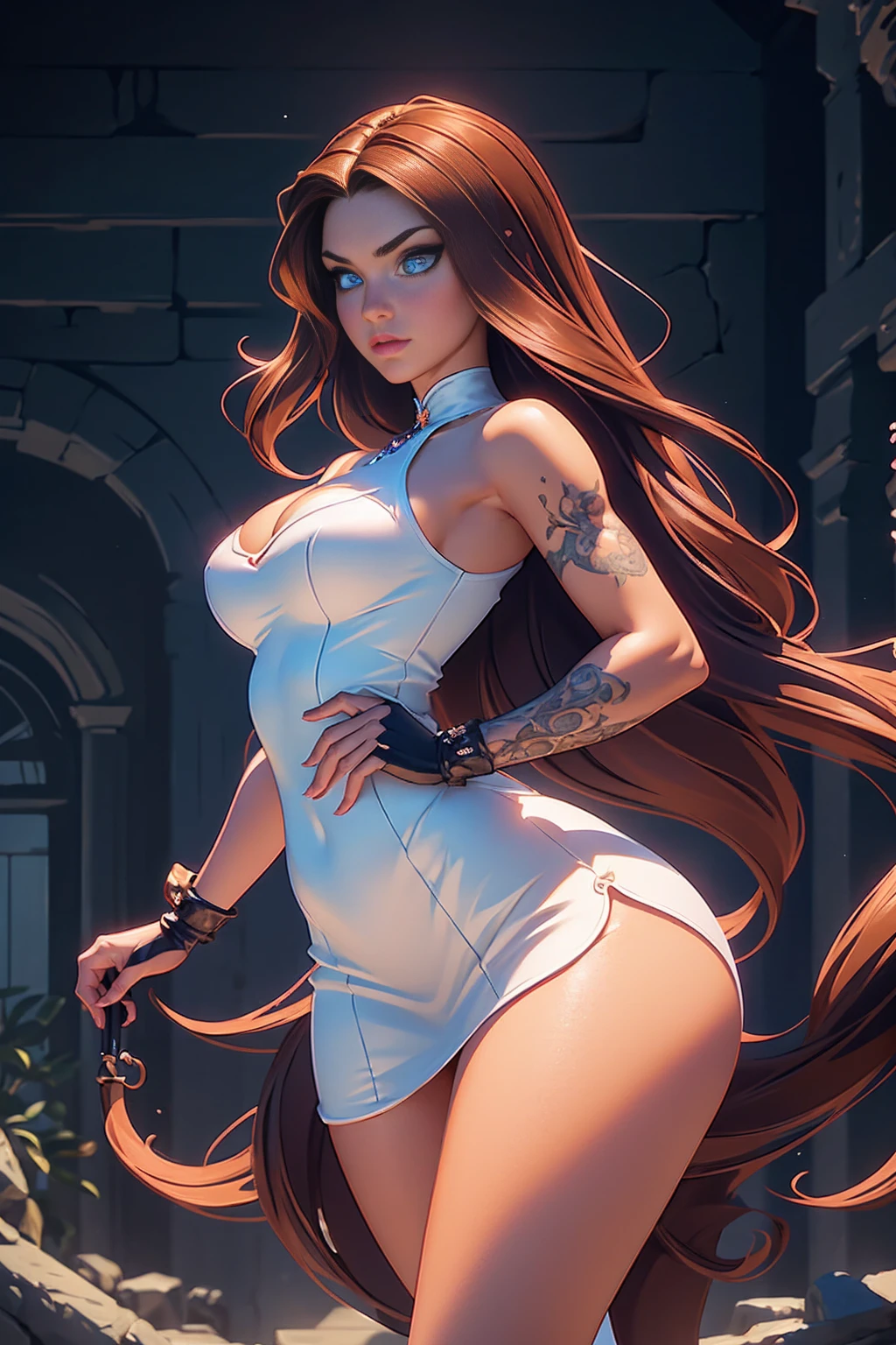 (La mejor calidad,A high resolution,Ultra - detallado,actual),Ariana Grande, cuerpo perfecto, Abdominales delgados, Dark brown hair, (top corto blanco kawaii :1.4) , Externo, Calle, Super facial slimming, entrecierra los ojos, double eyelids, piernas largas,( white thin section) , (vaquero blanco:1.4) , hermoso trasero, Extremidades largas, culo redondo y saliente, paso, ,(Fondo de ruinas de mazmorra en ruinas:1.4 ), (rear view, backside view),dynamic pose, (no mutaciones) ,(face detailed :1.4), (Ariana Grande :1.4), (Ariana Grande V2.1) 