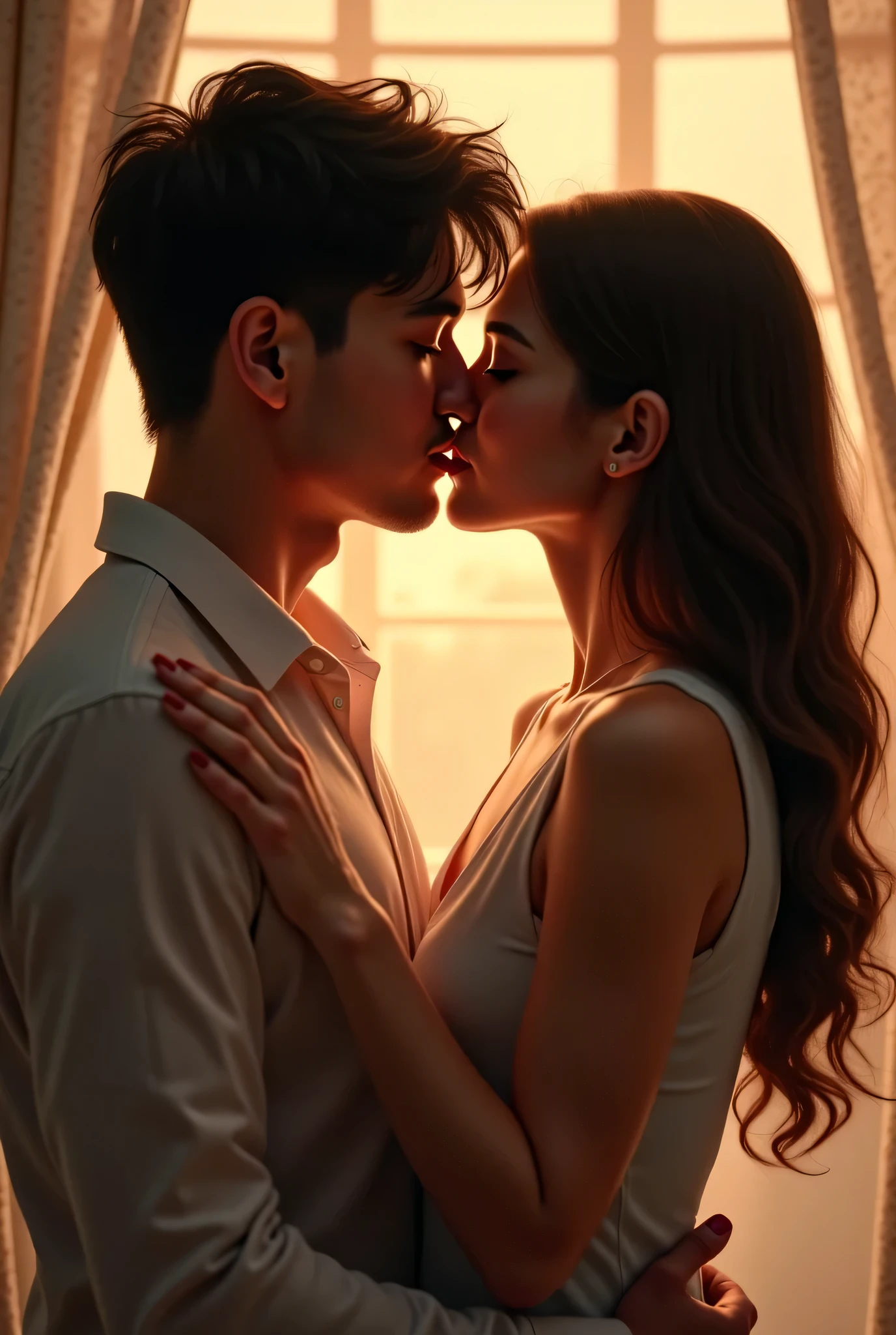1boy handsome men , 1girl beautiful women ,kiss