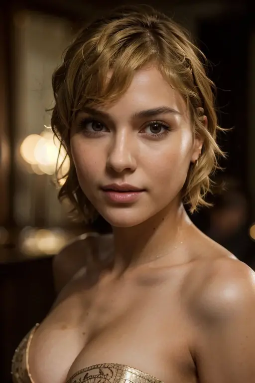 Breathtaking cinematic photo of a 30 year old girl with blonde hair and brown eyes, happy, cheerful expression, closed mouth, beautiful lips, intricate details, shallow depth of field, highly detailed, high budget, epic Hollywood film, gorgeous, masterpiece, award-winning, professional, highly detailed, detailed skin texture, (blush: 0.5), (goosebumps: 0.5). (the most beautiful woman in the world) (blonde hair) (short curly hair, wild hair, stylish cut) thin face, thin nose, beautiful, very beautiful, perfect face, slender body (slender), (brown hair) (brown eyes ) (white skin) Beautiful body, western face, predatory eyes, pink lips, thick thighs. full body, western beauty, thin nose, beautiful, perfect, ((best quality)), ((ultra resolution)), ((photorealistic: 1.4)), (intricate details), perfect face, makeup: 1.5 , clear face, facial details. front view ((uniform, tactical costume, agent costume, spy))