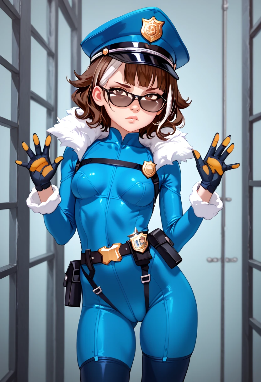Foxgirl in latex military officer suit