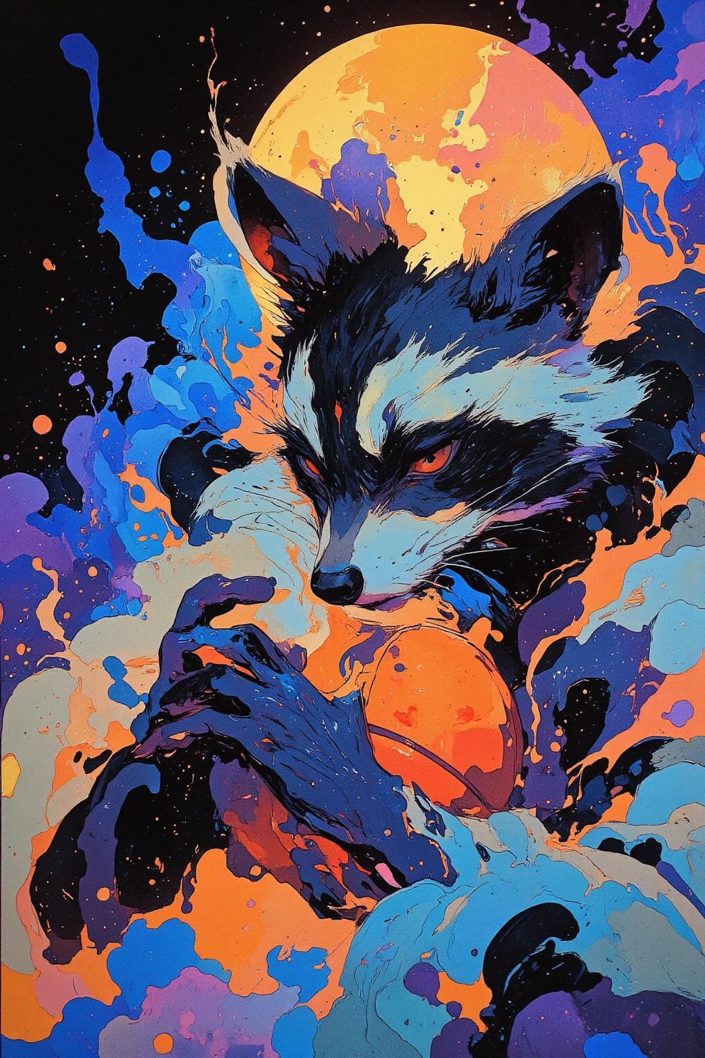 
(((article, "NBA ", Add text"NBA", holographic big font) {x},(best quality)))、(super high image quality)、(Super Detail)、(detailed description)、(Best CG ))、(masterpiece)、ArsMJStyle、(Zen ink wash painting)、raccoon , basketball