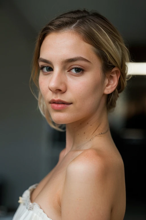 professional, (4K photo:1,1), (Focus:1,3), high detail, playful (Camila Giorgi1.1), beautiful detailed face, blue eyes, blonde hair, (blushing:1.1), Beautiful atletic body, Face close up only from shoulders up looking directly into the camera, Handbra, very sweaty skin, gloomy atmosphere, Dark background, (Eye makeup, mascara), ((Stylish hairstyle)), Natural breasts, ((Posing)), photoshoot, studio (Contour lighting), (The play of light and shadows), Focal Length, bokeh, (special attention to skin detail: 1.2), Detailed leather texture, skin pores, (Film grain, VHS effect), (shine) , ((lens)) , ultra detialed,
