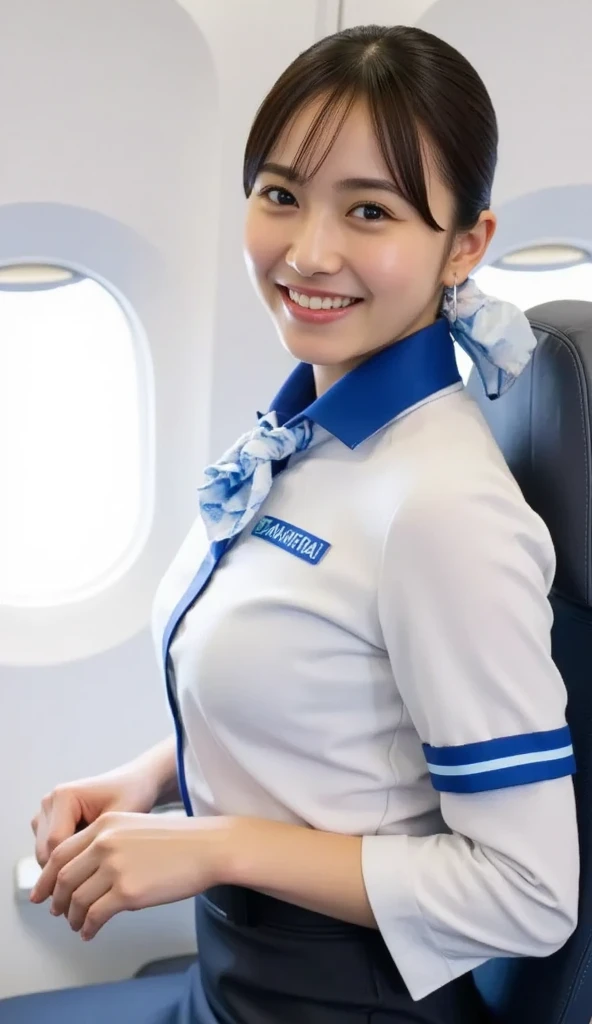 Japanese、Fitted uniform、headphone、Blue uniform、smile、A beautiful 40-year-old woman is piloting a helicopter、Beautiful、Woman with perfect body shape、Large Breasts 、