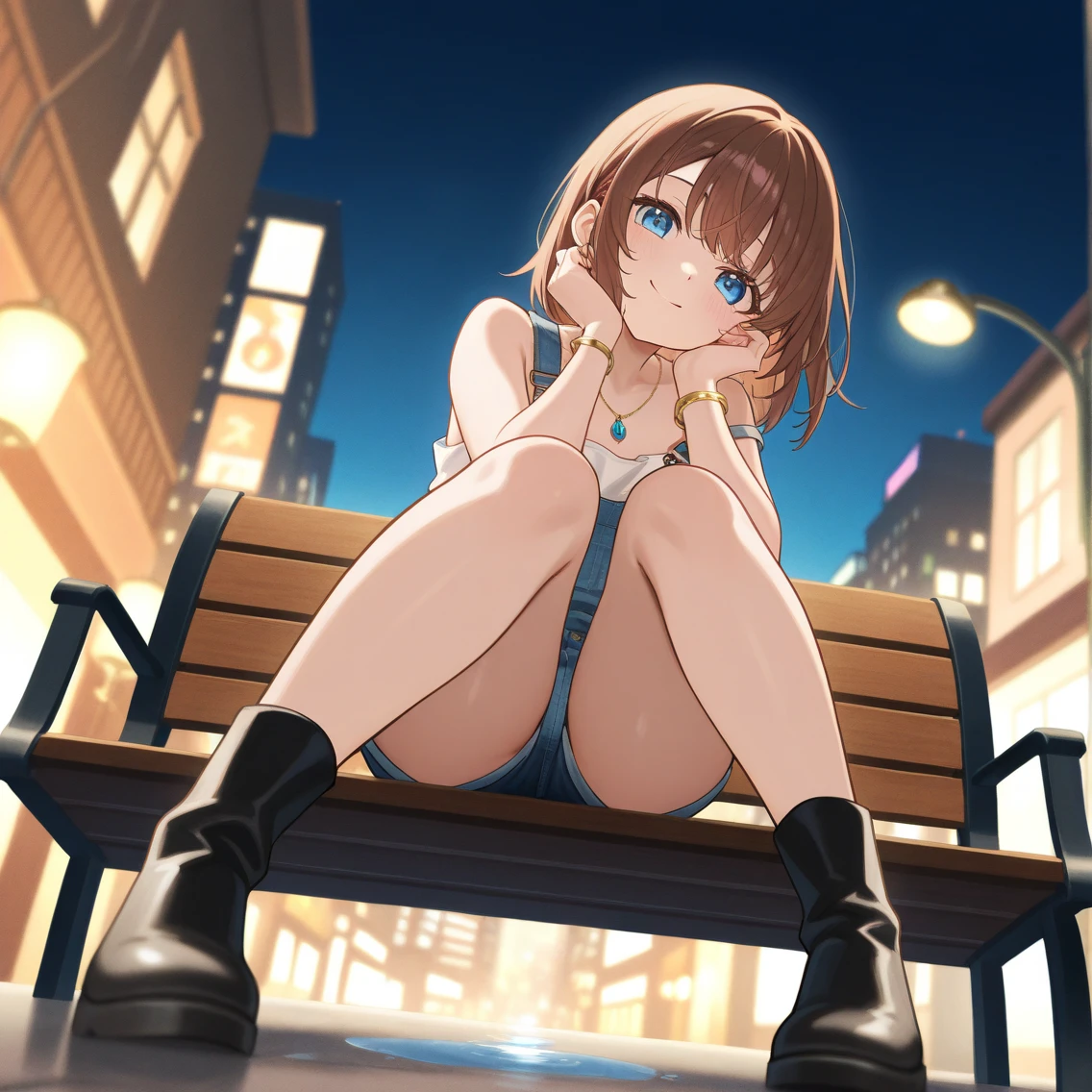 NSFW,Ultra HD,Masterpiece,1girl, 独奏, cute, black short hair, ( , (skirt:1.2), shorts, black thighhighs,sitting on bench, empty eyes, park, city, scenery, night, depth of field, masterpiece, best quality,Being restrained,Bondage,rope,Love juiceが糸をひいているマンコ,Nipplesにピアス,String on the clitoris,精密に描写されたRealistic pussy,girl,With legs apart,Realistic pussy,Love juice,Nipples,nude