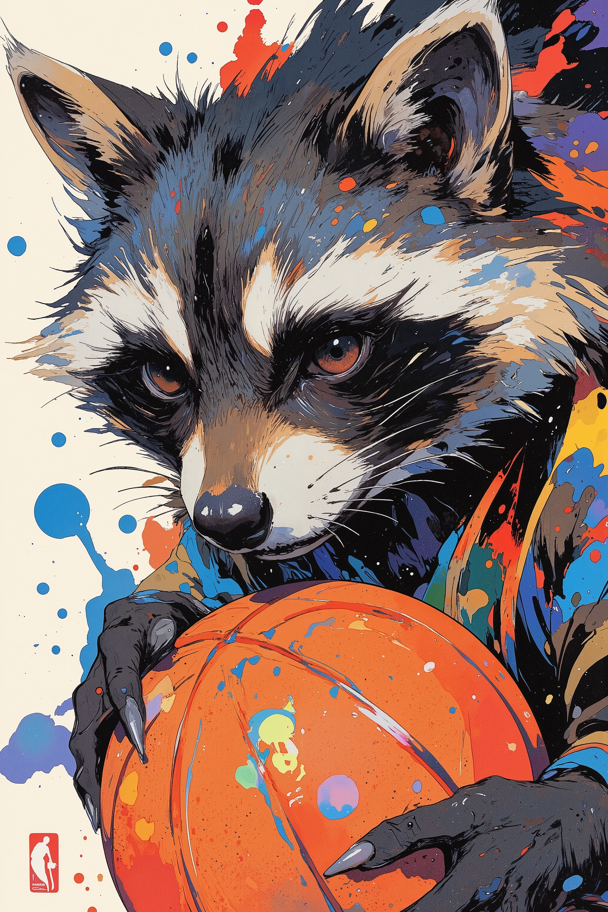 
(((article, "NBA ", Add text"NBA", holographic big font) {x},(best quality)))、(super high image quality)、(Super Detail)、(detailed description)、(Best CG ))、(masterpiece)、ArsMJStyle、(Zen ink wash painting)、raccoon , basketball,シュートフォーム