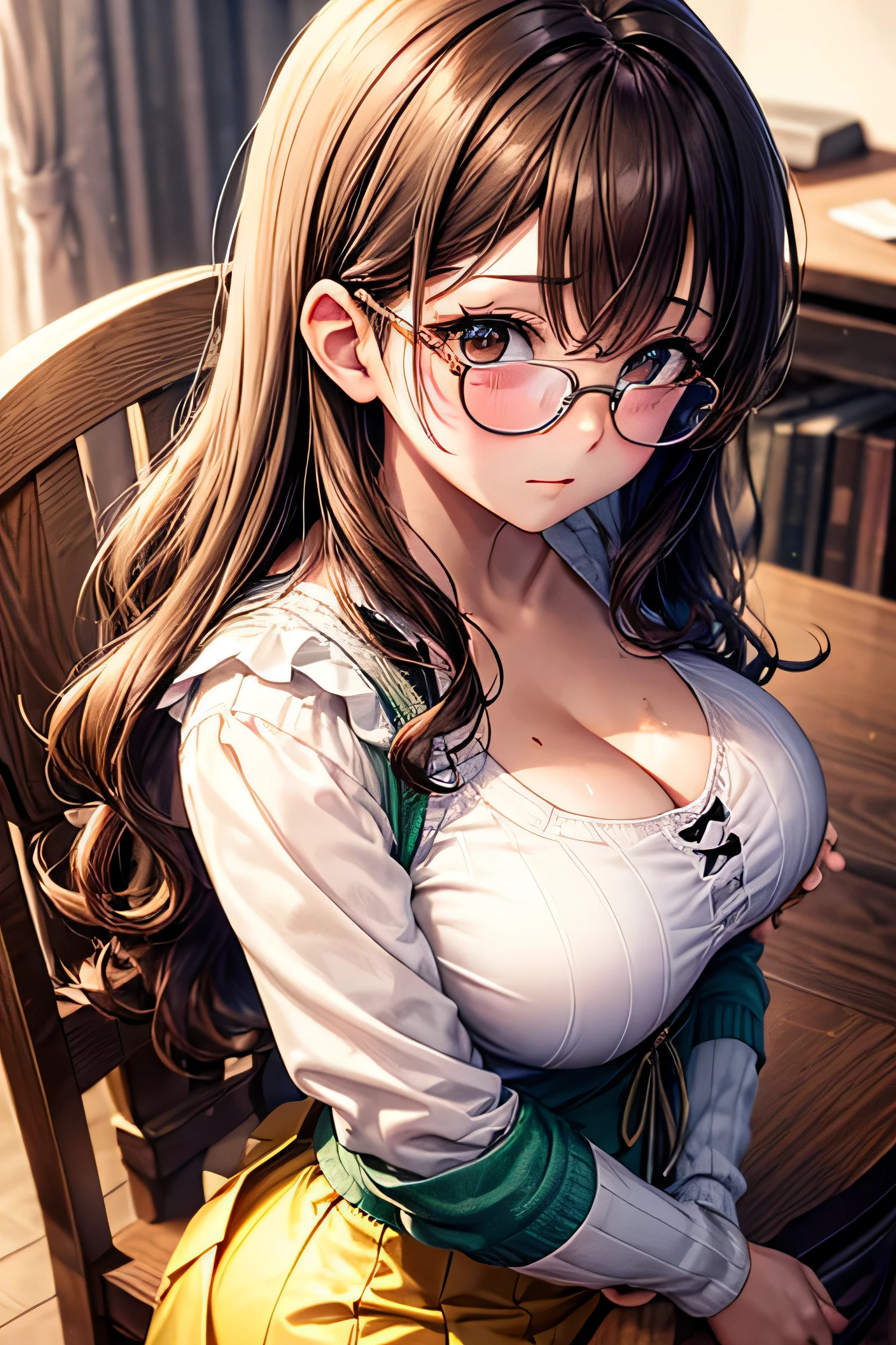 (masterpiece:1.3, Highest quality), Ultra-high resolution, Super detailed, (Realistic, photoRealistic:1.4), Beautiful illustrations, Perfect lighting, colorful, Depth of written boundary,
View your viewers, (Face Focus, Upper Body), 1 Girl, alone, High female high school student, Gravure Model, (Large Breasts:0.8, Big Ass, Captivating thighs, Skin Dentition),
(middle hair:1.2, Single Blade, (beige) hair), 前hair, braided 前hair, (Golden Eyes), Droopy eyes, Part your lips, Shiny skin,
beautiful hair, Beautiful Face, Highly detailed face, Beautiful attention to detail, Beautiful clavicle, Beautiful body, Beautiful breasts, Beautiful thighs, Beautiful feet, Beautiful fingers,
(Detailed cloth texture, (Dark turquoise) Long sleeve high neck sweater, Black pleated skirt, (Dark brown coffin)), Round Glasses, Shoulder bag, garnet necklace,
(Beautiful views), evening, (Downtown, stage), walking, (A seductive smile), Huge breasts