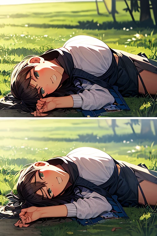 The face still hasn't changed, The clothes were modified, Ragged beggar, Ragged, Ragged衣服, lying on the grass ground
