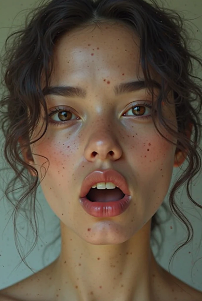 Taylor Hill、High resolution realistic photos,8k,Realistic skin texture,to be born々New People々々々々々々,1 person,Tabletop,,Awards - Winning Photos, Very detailed, close your eyes, Nose and mouth,Face Focus, Extreme close up of face、Woman with open mouth and close your eyes, Black camisole、20-year-old,Black-haired、Symmetrical face,Realistic nostrils、Angle from below、Elongated C-shaped nostrils,((Gray background))、Sweaty skin、Lighting that highlights glowing skin caused by sweat、((Sharp Nose))Skin shiny with sweat、Glowing Skin、Sweaty hair、sunlight、(Brow wrinkles)((Frowning))(cum on tongue)、Deep Kiss、((Thin eyebrows))((Oily skin、Glowing Skin))、double eyelid、Wet and shiny tongue、Tied Hair、updo、Lift your head(((Long Tongue, traces of saliva)))((Super wet skin))