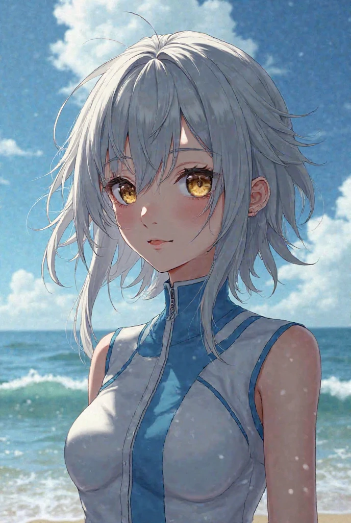 (masterpiece), (best quality), (ultra-detailed), (best illustration), 1girl, solo, vladilena milize, (grey eyes:1.5), grey hair, hair between eyes, long hair, ahoge, swimsuit, wet, wet hair, wet face, wet skin, shiny skin,
BREAK blurry background, beach,
BREAK cowboy shot, standing, expressionless, arms at sides, closed mouth,