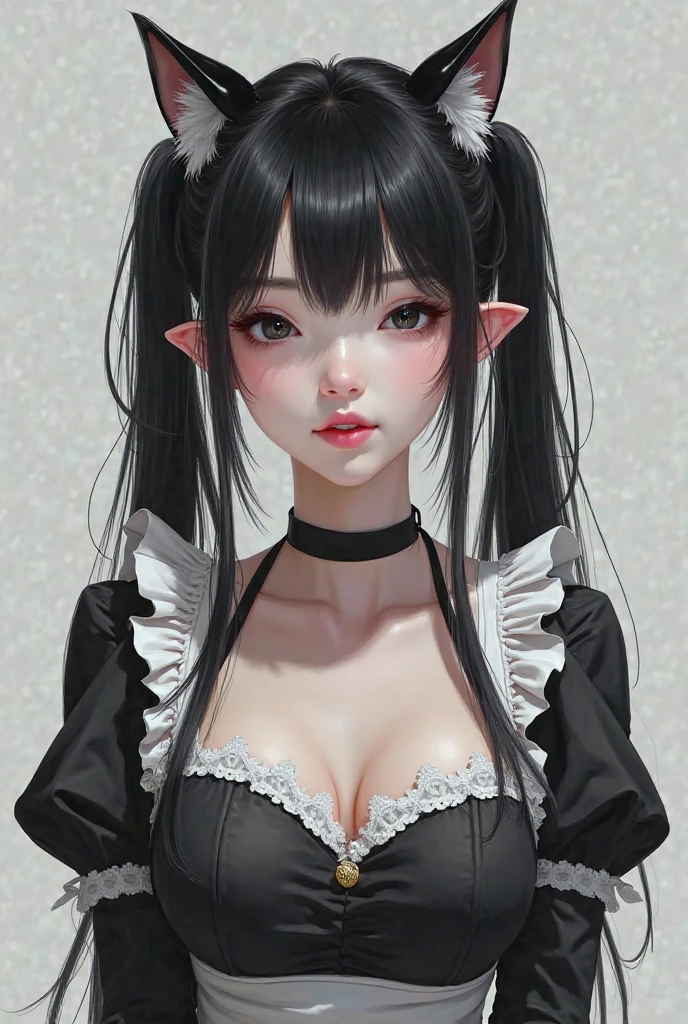Expressionless succubus maid　Long black hair　 Looks like a 30 year old