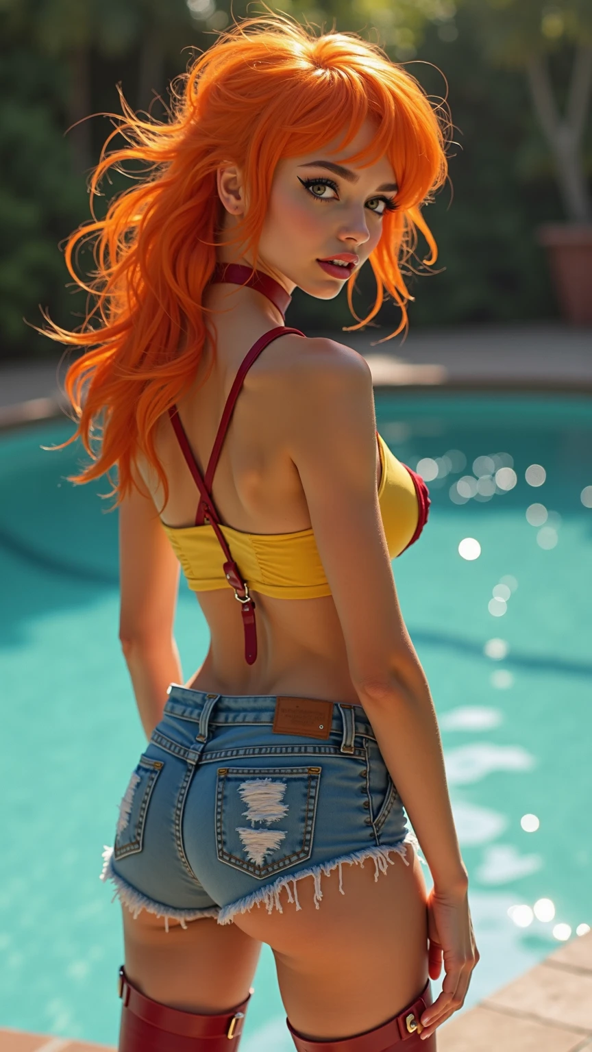 Young woman in red lingerie microbikini standing on the floor, seductive lady, very seductive pose, scantily clad, beautiful figure, Nami, NamiV2, standing, slim red lingerie, stunning attractive figure, beautiful photo of sexy woman, seductive and dramatic pose, Megan Fox , provocative, delicious, looking seductively in front,orange hair, Nami from One Piece, 18 years old, 18 years old, big butt, big breasts, Beautiful white girl, Nami, model, IG model, natural beauty, natural orange hair, standing on the floor, 18 years old, perfect skin, beautiful young girl, Nami, 1 girl, long hair, orange hair, unique, hazel eyes, 18 years old, white skin, natural makeup, Nami, big chest, chest perfect, big breasts, big breasts, Nami from One Piece, seductive, biggest tits, red micro bikini, big butt, perfect butt, seductive, Nami, looking at the camera, happy, lovely, really big breasts, big tits, big breast, big butt, perfect butt, perfect eyes, ultra realistic 8K CG, masterpiece, ((ultra detailed background, delicate pattern, intricate details)), (highly detailed, fine details), best quality, 1 girl, big breasts ), Legs standing on the floor, makeup, bare shoulders, suspenders, ruffles, thigh-high stockings (complex and detailed background), 18 years old, white skin, feminine, charming, Nami from one piece, perfect body, perfect butt, perfect ass, perfect body, perfect legs, standing on the floor, photo taken in a dark black wall, A close-up of a woman wearing a red microbikini, photo from behind, Scantily dressed, orange hair and a perfect body, with beautiful exotic, Nami, Beautiful figure, very seductive pose, voluptuous body, sexy, Thick thigs, from the side, hair back, earrings, sweet girl, hot tiny panties, white skin, Nami, perfect eyes, very white skin, in front of a black wall, too white girl, very white girl, nami