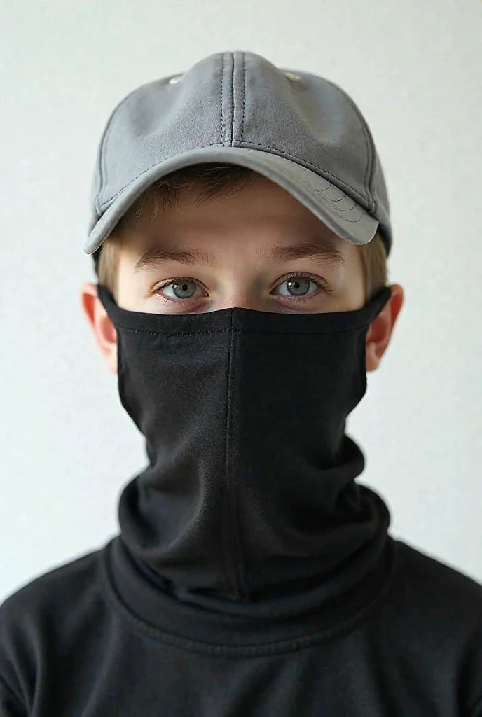 Make a 1 boy wearing a black hoody with a black mask remove the cap