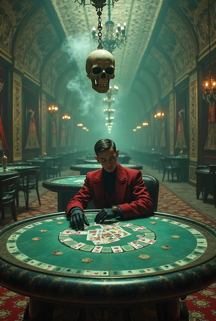 arafed man in a tuxedo sitting at a roulet table, casino, indoor casino, inside a casino, futuristic casino, the card player man, gambling, video game screenshot>, (fantasy), man in black suit, poker, shutterstock, playing poker, cover shot, gaming table, cinematic 3d render, movie still 8 k, 8k portrait render