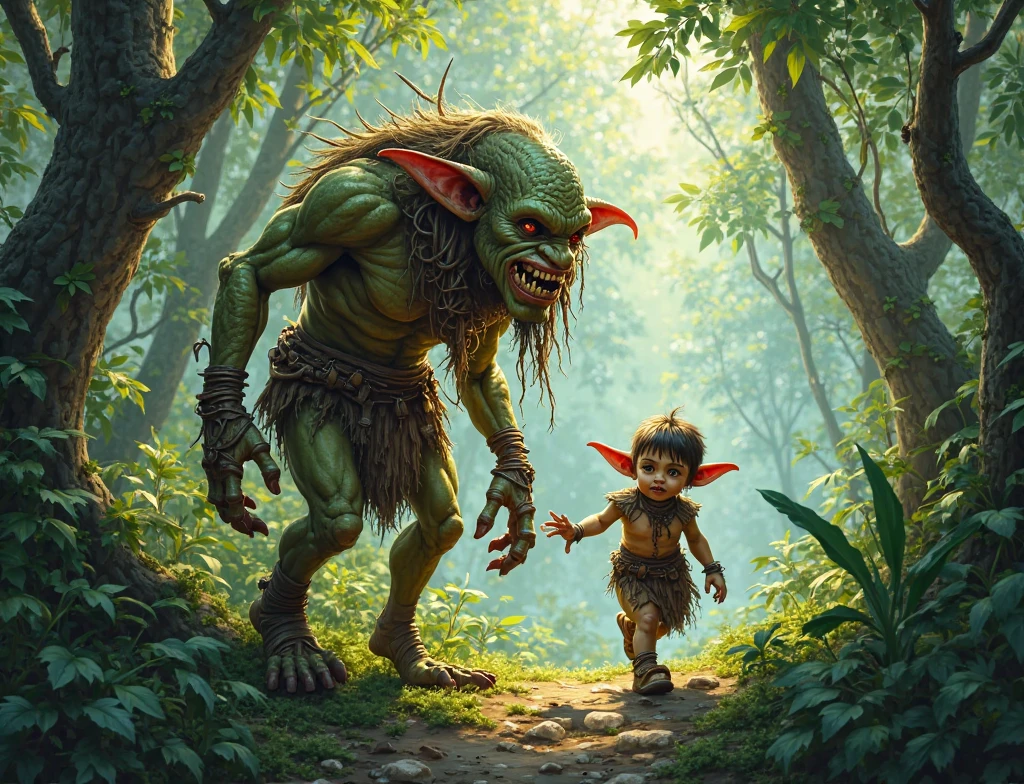 The goblins are mythological beings usually depicted as small magical creatures with human appearance. They are known for their mischievous appearance and for being guardians or protectors of nature. Here is a common description of a goblin:
A goblin has a short stature, usually about 30 centimeters to 60 centimeters tall. Their body is slender and agile, allowing them to move quickly and stealthily. Your skin usually has a greenish or grayish hue, which blends perfectly with the natural environment around you.
The goblins' eyes are bright and expressive, with a touch of mischief and curiosity. They have pointy, prominent ears that stick out on their heads, allowing them to capture subtle sounds from nature. Their hair is usually disheveled and of varying colors, such as brown, green or red.
Goblins are known for their quirky attire. They usually wear simple, rustic clothes made from natural fabrics like linen, cotton, or dried leaves. Their clothing often has bright colors, such as green, brown or red, which help them camouflage themselves in the forest. --auto