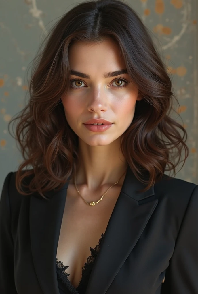 a pretty one with light brown hair that is waist length, detailedeyes, nase, and lips, wearing a blazer and jeans sitting on her couch, using your iphone cell phone, ultra detali,(realisitic,photorealisitic,photo-realisitic:1.37),HDR,studio lighting,extremely detailed face and body, portraite,cinematic lighting,dramatic lighting,warm color tones,dramatic colors