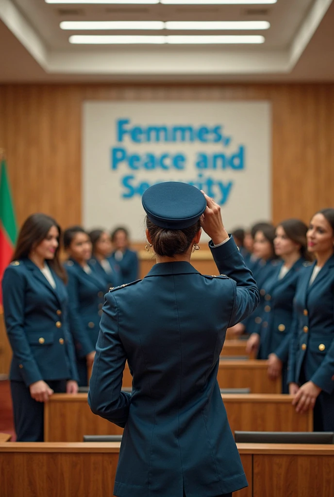 make a picture of a woman standing in front of a Jewish crowd
