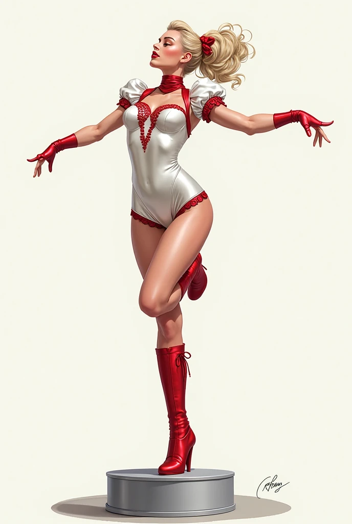 full body toe to head, red military boots and red gloves gauntlets Cammy White from Street Fighter paw pose plain background