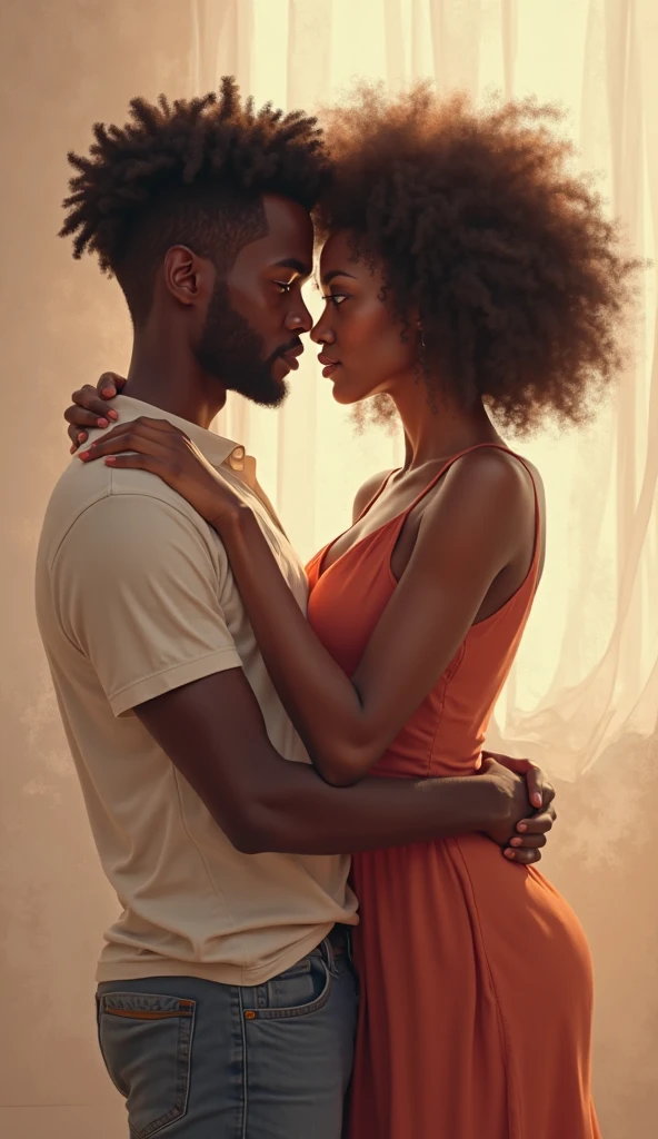 black girl, afro, beautiful, caucasian man, embrace, love, sensuality

The prompt is: "black girl with afro embracing a caucasian man, radiating love and sensuality"

- The main subject of the image is a black girl with an afro hairstyle.
- The black girl is seen embracing a caucasian man.
- The image should evoke a sense of love and sensuality.
- The girl's afro hairstyle should be detailed and well-defined.
- The man's facial features should be visible and realistic.
- The girl's skin should have a beautiful complexion.
- The scene should be filled with warm and soft lighting, emphasizing the connection between the girl and the man.
- The color tones of the image should be vibrant and rich, with an emphasis on warm hues.
- The image should have a realistic and detailed rendering, capturing the textures and details of the subjects' faces and bodies.
- The overall image quality should be of the highest standard, with a resolution of 4k or higher.
- The image should have a realistic and natural background, complementing the emotions portrayed in the embrace.
- The art style of the image can be a mix of portraiture and realism, highlighting the beauty of the subjects.
- The image should have a subtle bokeh effect, softening the background and bringing focus to the subjects in the embrace.

Please note that this prompt is just a suggestion, and you can make adjustments or additions based on your own artistic interpretation. Remember to adhere to the prompt format and include the necessary tags to describe the various aspects of the image.