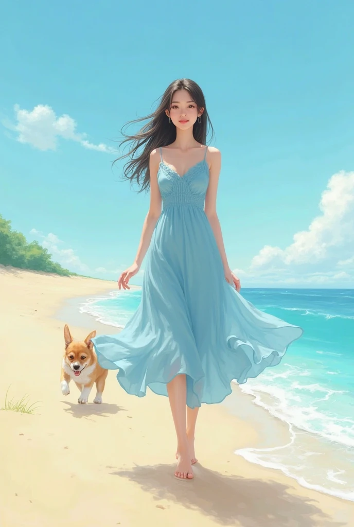 beautiful girl long hair Straight Hair low length Okinawa Shisa one piece Sandals sunny