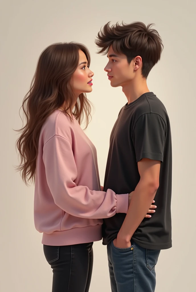 (best quality) Couple , Boy and girl Hugging each other , Men and Girl , Casual , Comfortable, Happy , Together, Girl ( Pretty, Beauty girl , Brown hair , Pretty , huging boy, White Pale Skintone ), Men (Casual Knitt , Boxer pants , Abs , Muscle , Handsome ) White Pale Skintone , Romance , UHD , 8K