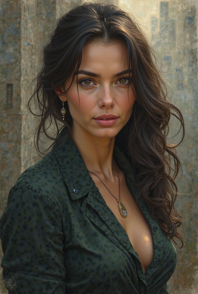 I need to create an entrepreneurial brunette woman with wavy dark brown hair with expressive eyes, middle nose, Small ears, Medium but pretty mouth with an endomorphic body and a very versatile personality.