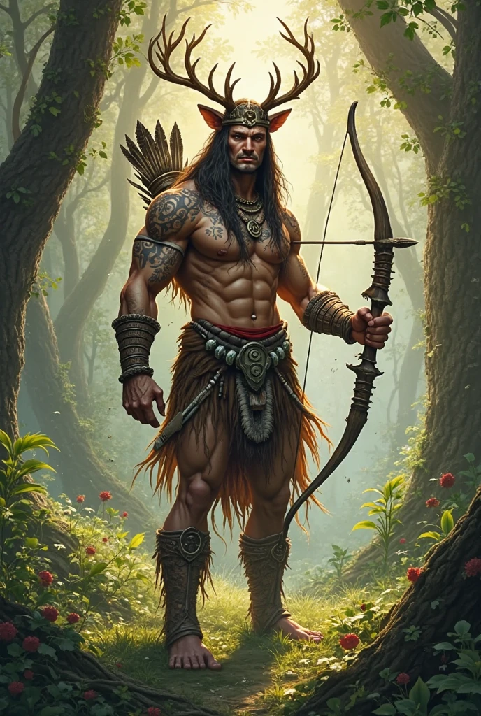 create a vector with white background of an indian holding arrow