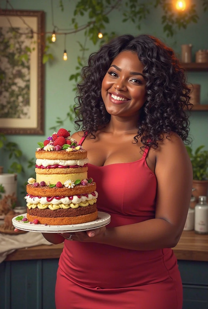 sharp focus, of a 30yo sexy woman|mulatto,(obese:0.4), apron on the naked body, in the hands of a tray, pie, highly detailed, sharp focus, ultra sharpness, blonde hair, bob cut,