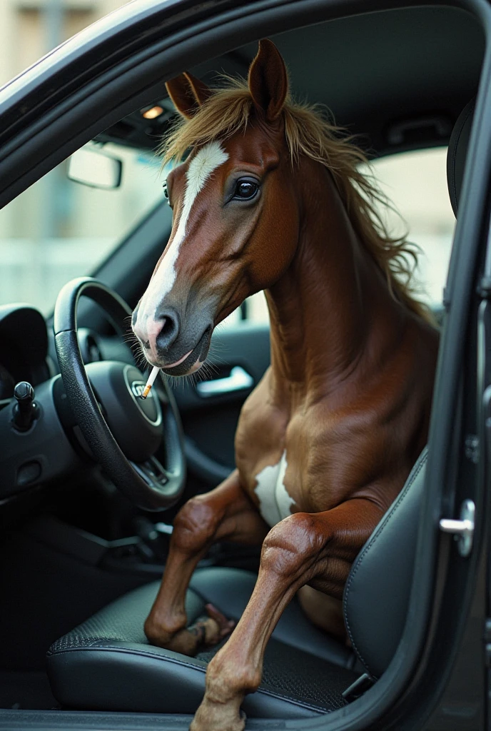 Female mare horse sitting in the back seat of a car with a man, a photorealistic, tumblr ultra realistic picture, extremely realistic, equine body, sitting in her car, hyper realistic mare, ultra realistic, ultra realistic pictures, realistic art, extremely high detail!!, equine art her equine pussy squirting