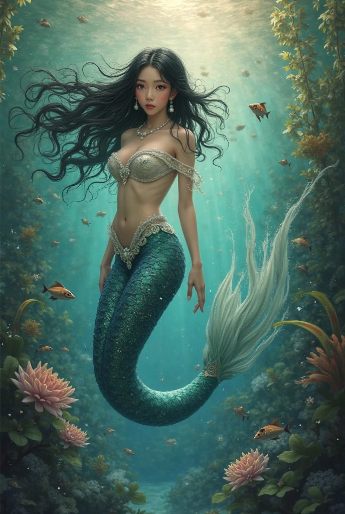 Create a breathtaking mermaid scene with a beautiful mermaid with long black hair and captivating green eyes. EM VEZ DE PERNAS, ela deveria ter um rabo de peixe, significando sua identidade de sereia. The serene setting is a majestic waterfall set in the heart of the Amazon rainforest. A sereia senta-se graciosamente no topo de uma rocha coberta de musgo, meticulously combing her flowing hair with her hands.
Inspirado no intrincado CGI empregado no filme Transformers: O lado escuro da lua, let's create a masterpiece using these quick words:
uma sereia deslumbrante, ostentando um rosto soberbamente lindo