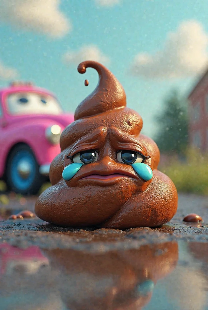 Poop Crying A crying poop because it was hit by a pink and blue car - SeaArt AI
