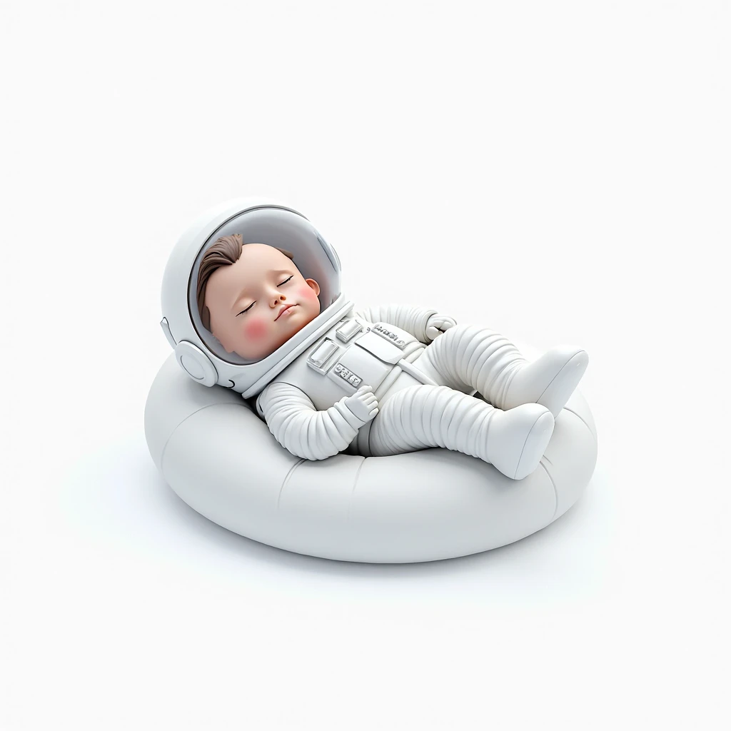 Baby black, only with diaper, black rounded eyes, leaning against a silvery white cushion, holding a brush, in the background the planet Earth with galactic background