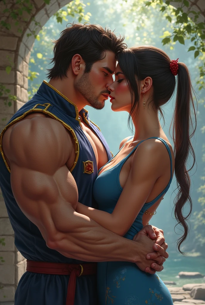 (SFW)Arte similar Jonh Buscema(absurdres, highres, ultra detalhado), 2others, casal, 1boy com 1girl, maduro, (Height difference1.3), cor de cabelo diferente, feliz, amor, (Hug), parte superior do corpo, menina de cabelo longo, cabelo loiro e preto, fantasia, Russia, inverno, cavaleiro e senhora, boca fechada