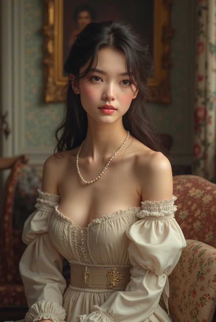 off shoulder net, from below, on fours, cleavage, long wild hair, old womans