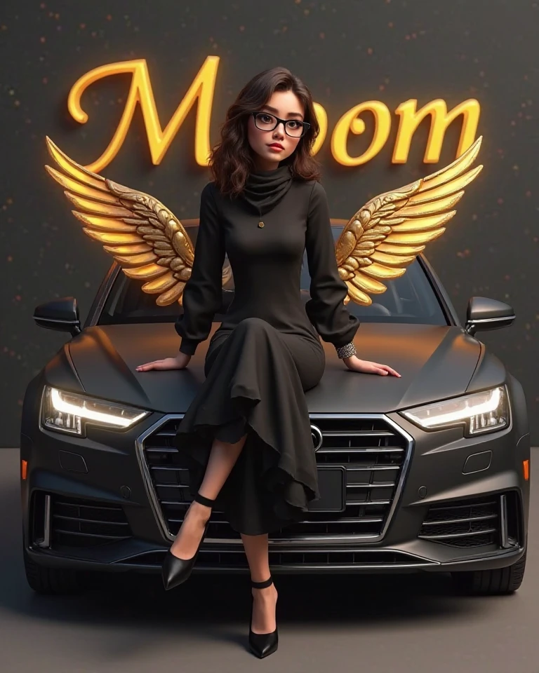Make a girl in yellow, Ela tem 4 anos, Tipo de desenho Disney, She's with her mom and dad in a car (homem de barba e cabelos curtos e preto), Your father is dressed as a superhero. Pixar, ..3d, Disney