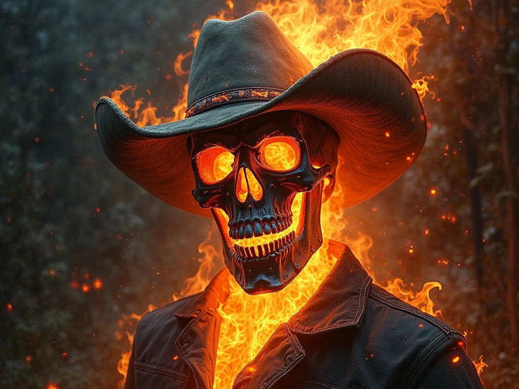 The skull of a cowboy on fire - SeaArt AI