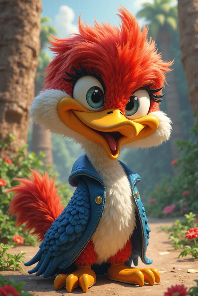 male, bird, Torchic, background, (cinematic lighting:1.1), (perfect focus:1.1), 8k hd, (detailed eyes:1.2),depth of field, bokeh, subsurface scattering, perfect breasts, wide ,((wearing a black jacket with the "LWH" logo on the back and front of the jacket)),bright colors, (furry detail:1.3),detailed background, realistic, photorealistic, ultra realistic,(Roblox mountain next to a river with many fish and vegetation ),realistic, photorealistic ,smile cute,(fluffy:1.3), furry, buff, (realistic fur:1.1), (extreme fur detail:1.2),((light orange fur)),(Black pupil, brown eyes,pixar style eyes),Torchic tail,3d pixar legs, with pectorals,brighter colors,Skinny body.