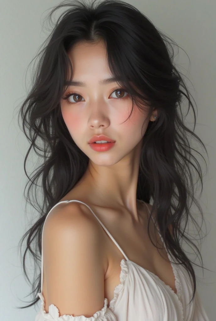 Mujer arafed con cabello largo y negro y una camiseta sin mangas gris, chica linda-fina-cara, Chica coreana, Beautiful aesthetic face, south east asian with round face, beautiful asian girl, Asian face, young cute wan asian face, ulzzang, asian beautiful face, detailed face of a asian girl, Asian girl, Rasgos de la cara coreana, Joven y adorable rostro coreano