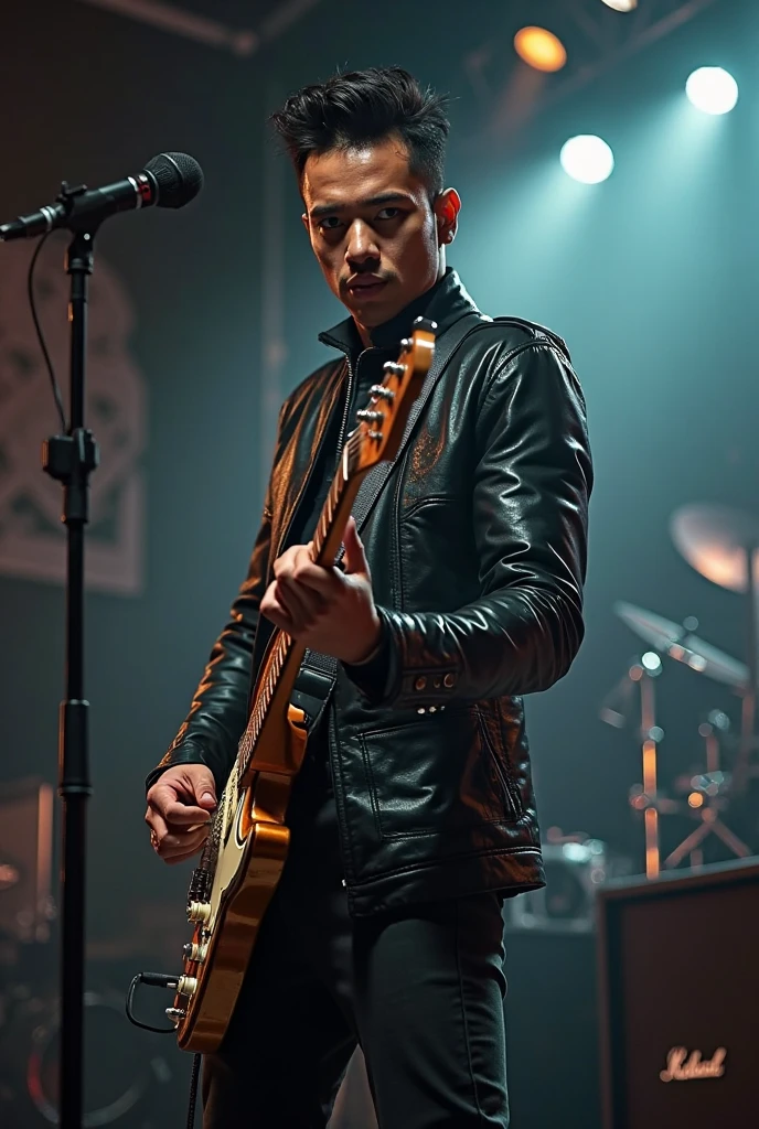 Make a rockstar photo with guitar of Ridwan Aziz