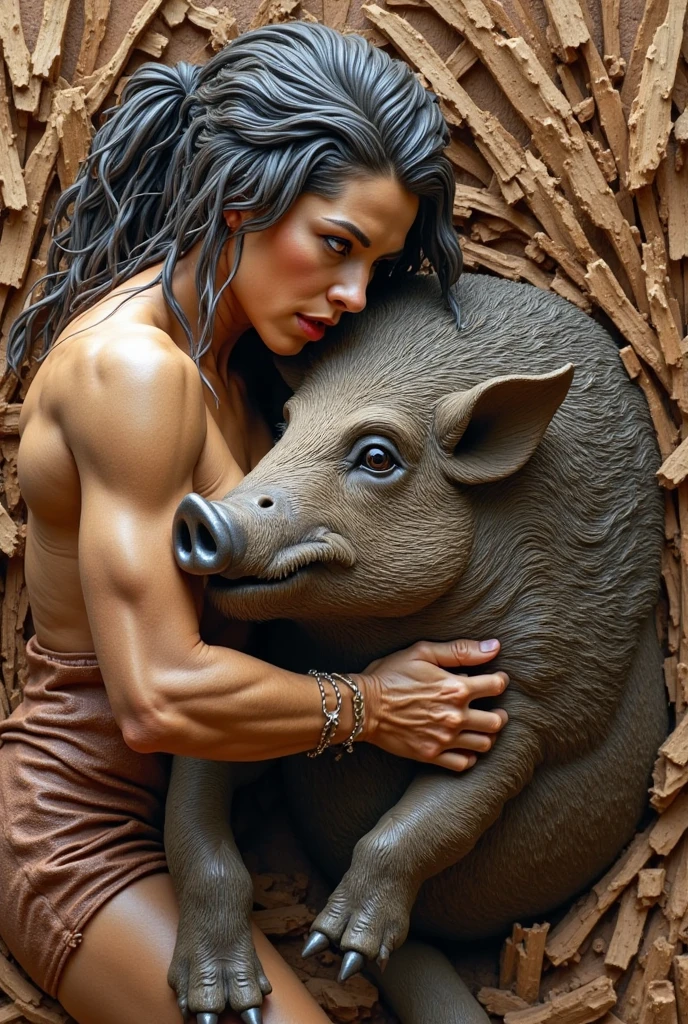 (duo), anthro male rhinoceros and beautiful female human, beautiful face, detailed, best art, masterpiece, quality, side view, newest, forest background, missionary sex, by frank frazetta, fullbody