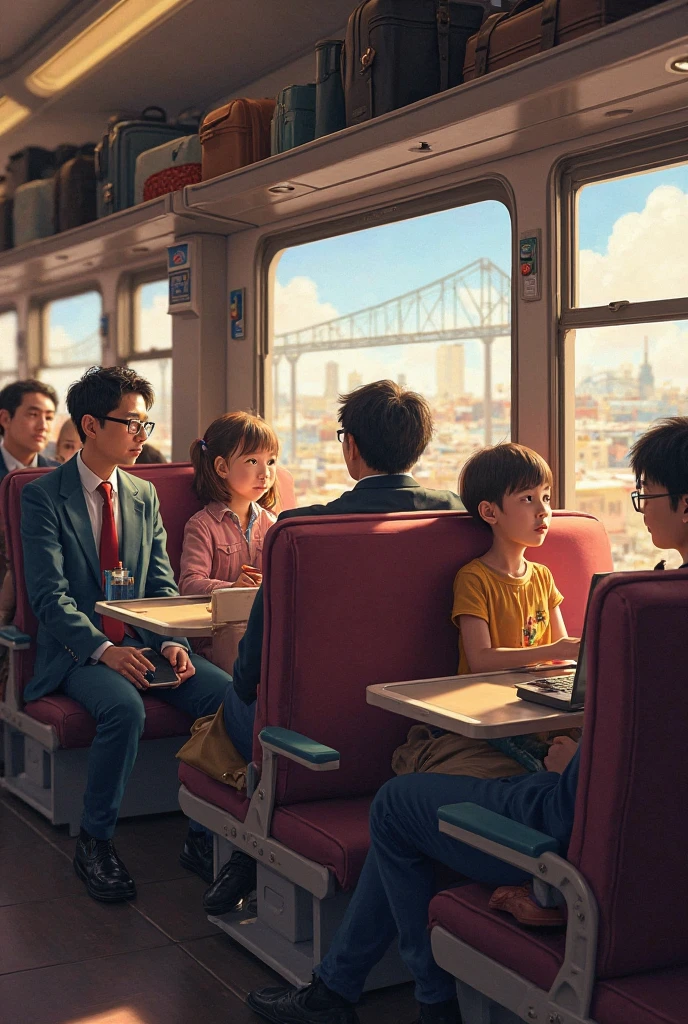 boy seated on a bench, holding a train ticket, backdrop of a bustling train station, anticipation in the boy's eyes, casual yet thoughtful posture, people hurriedly passing by in the background, the constant hum of the station's announcements, distant trains gliding on the tracks, soft sunlight filtering through the station canopy, the vibrancy of travelers embarking on journeys, the ticket crisp in the boy's grasp, a suitcase resting beside him, the station clock marking a moment in time, (best quality, 4k, 8k, highres, masterpiece:1.2), ultra-detailed, (realistic, photorealistic, photo-realistic:1.37), captured moment of travel, (wanderlust spirit:1.1), architectural details of the station, sense of adventure, (silent anticipation:1.1), moments before departure, (energetic station life:1.1), (journey's outset:1.1), (trains in motion:1.1), (timeless travel scene:1.1), peaceful waiting, (dynamic background:1.1), anticipation of the unknown, (vivid travel narrative:1.1)
