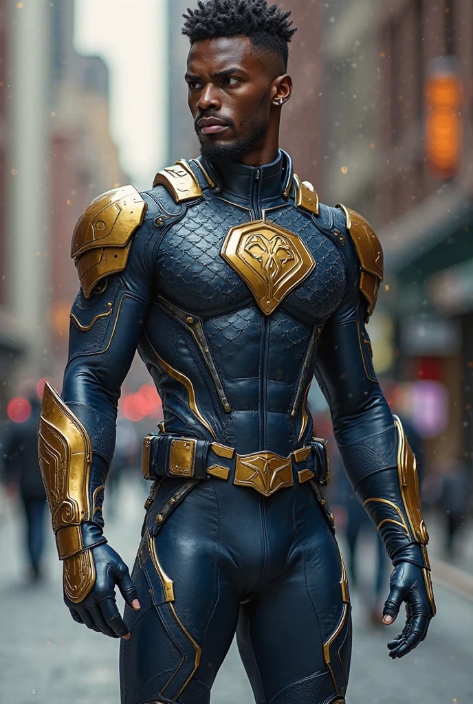 tall man in a police theme gold powerranger suit
