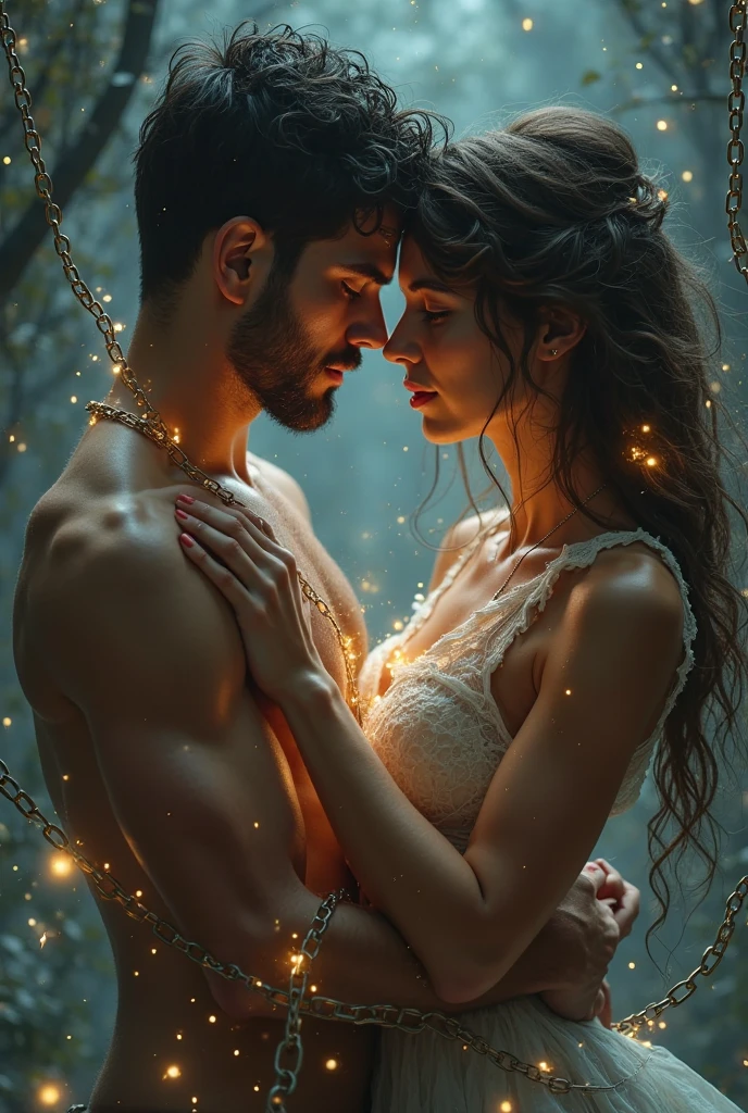 Image of a woman of light and a man with a heart of light, both with Brazilian phenotypes 
