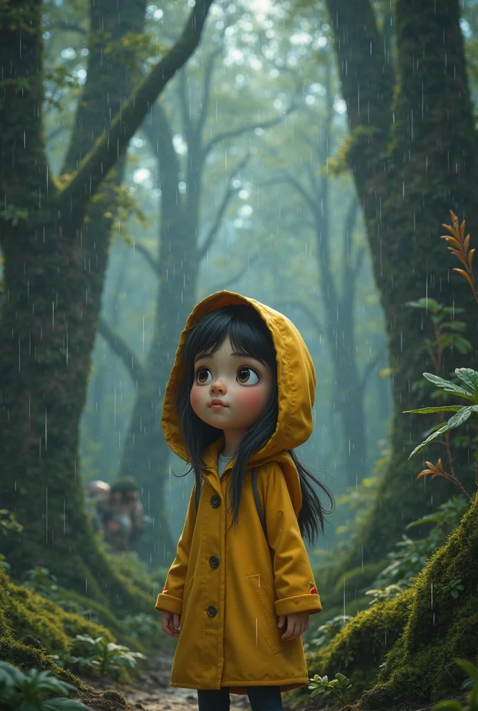 A little girl who goes on an adventure in the forest at night with hair bubbles, cringe, long eyelashes, surrealism, shadow, relief, diorama , tachi-e, pov, atmospheric perspective, ray tracing, 8k, --auto --s2