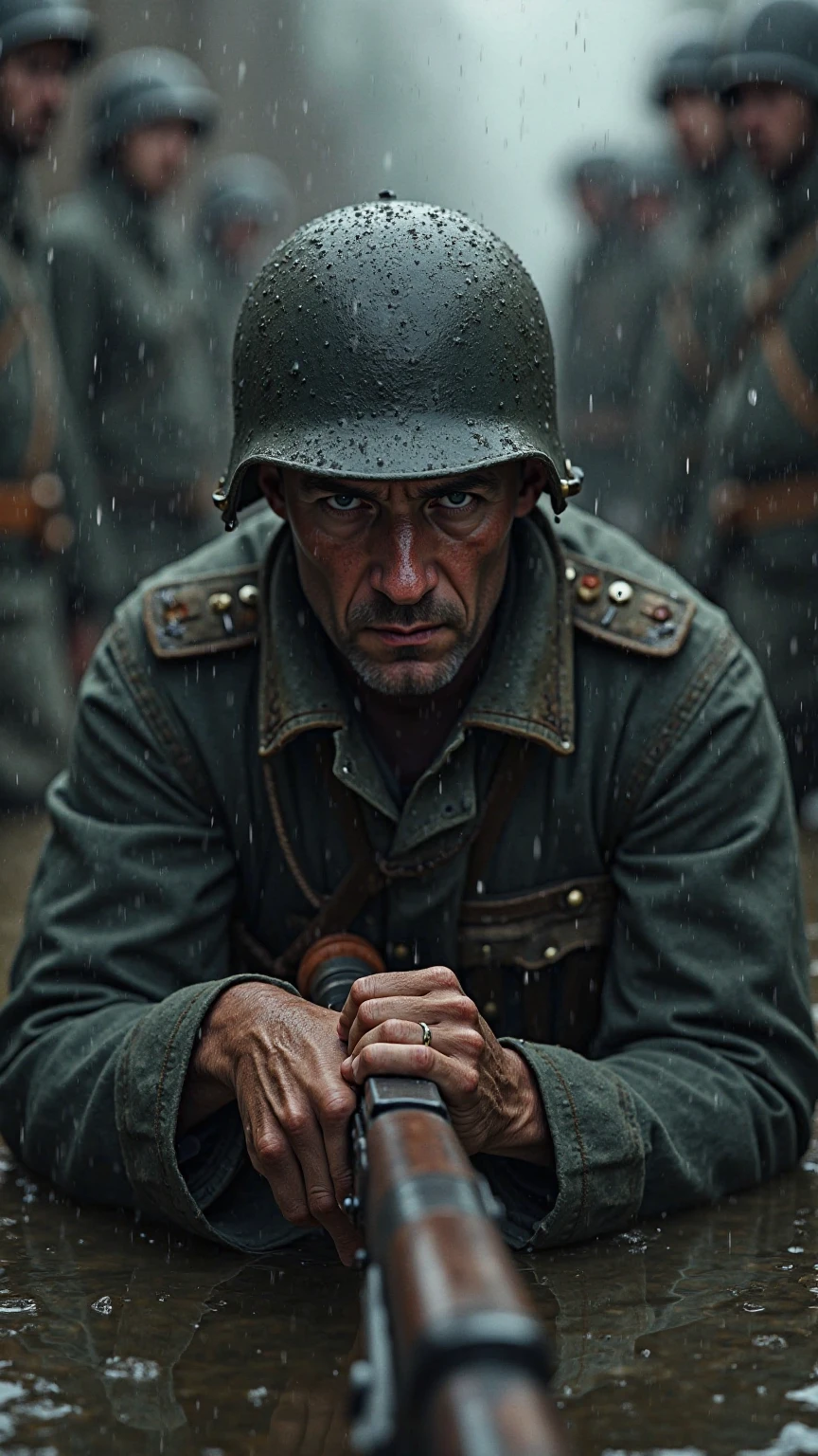 ww1ger,European Front,trench,injured soldier,hopelessness,Grayscale 24-bit,y bandage