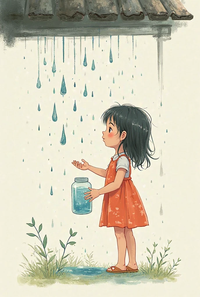 A town young big girl with specs and tied hair in a ponytail wearing white tshirt and blue mini skirt. She continue observe the jar filled with water on her windowsill where it would get plenty of sunlight. 